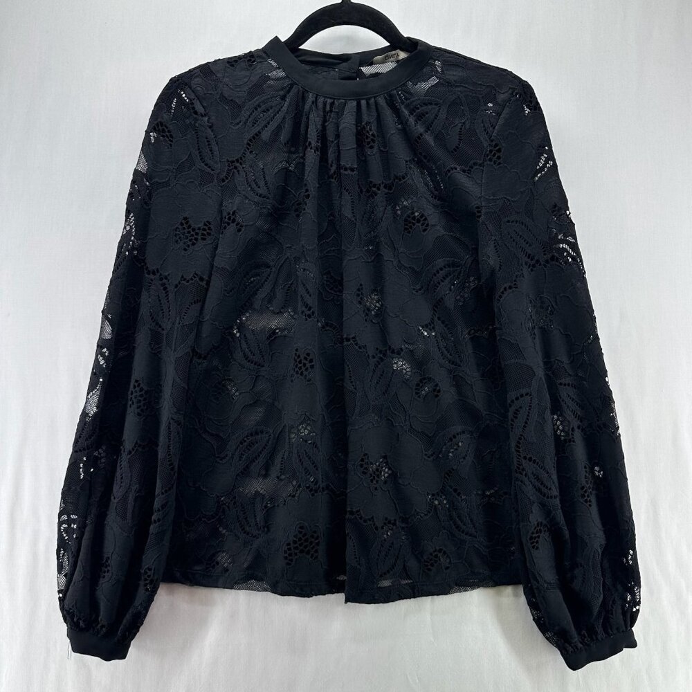 ONLY Lace Blouse Women S Long Sleeve Sheer Full Button Back Stretch Gothic Black